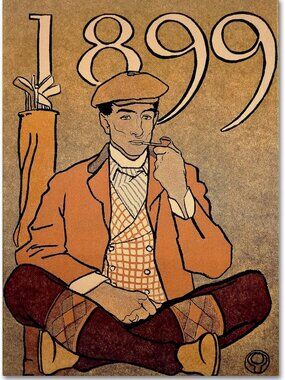 Vintage Golf Artwork Calendar, Edward Penfield 1899, 14x19 Inch Wall Decor